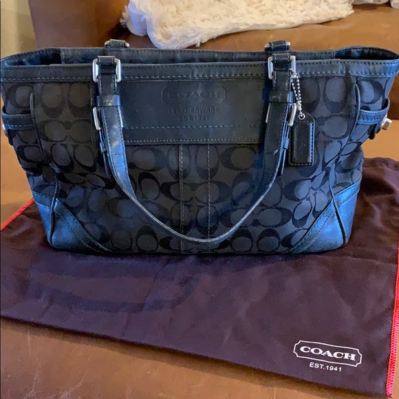 Coach Handbags - COACH Black Logo Canvas and Leather Tote